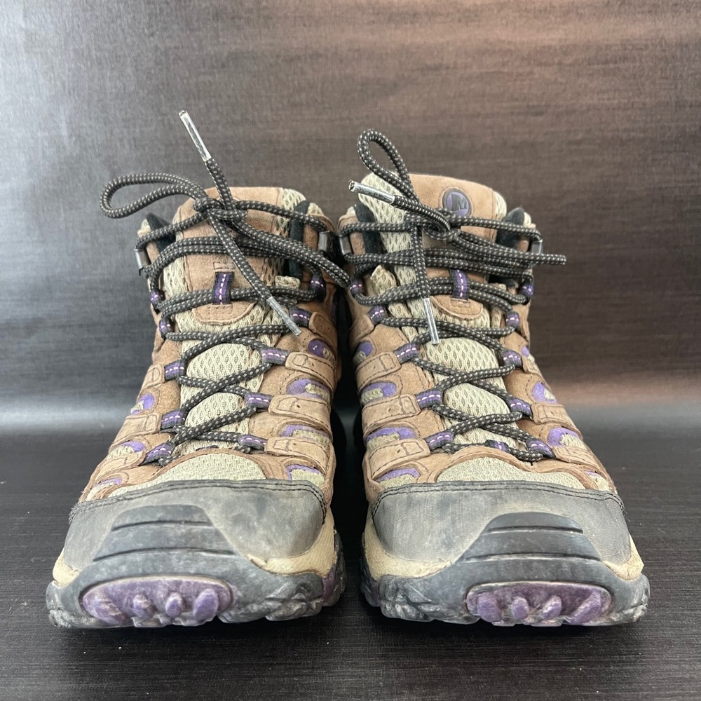 Merrell Moab 2 Vent Womens 8.5 Brown Purple Suede Mid Top Hiking Trail Boots - Picture 3 of 9
